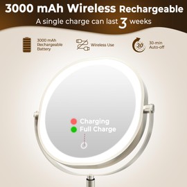 CONLWIN 9" Wall Mounted Lighted Makeup Mirror, 3000mAh Rechargeable Double Sided 1X/10X Magnifying Mirror with Hook, 3 Color Lights Dimmable 360° Rotation Vanity Mirror for Bathroom