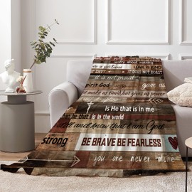 PAOPOED Christian Throw Blanket, Farmhouse Blanket Christ Inspirational Quote Retro Wooden Words for Couch Bed Flannel Blanket Gift, 50" x 60"