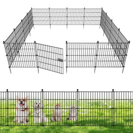 10 Panels No Dig Decorative Outdoor Garden Fence with Gate for Yard, 24 in(H) X 20 ft(L) Animal Barrier Fencing Rustproof Metal Wire Panel Border for Dog, Rabbits, and Patio Temporary Ground Stakes
