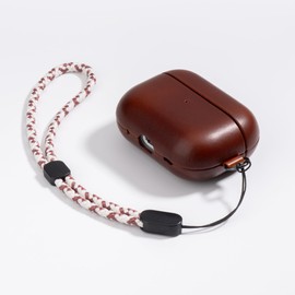 Maogoam Genuine Leather Case for AirPods Pro 2, Sync Button, D Clip Design with Hand Lanyard, Crystal Oil Waxy Leather Case for AirPods Pro 2nd Generation(2022-2024), Elegant Style, Red Brown