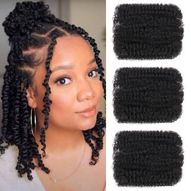 Leeven 10 Inch 3 Packs Afro Kinky Curly Braiding Bulk Hair for Spring Twist Hair Natural Black Afro Kinkys Bulk Synthetic Hair For Dreadlocks Extensions Repair Locs 30g/pack(1B#)