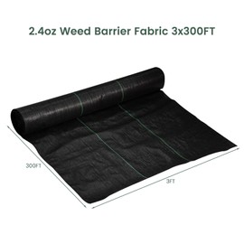 Weed Barrier Fabric 2.4OZ 3x300FT Weed Barrier Landscape Fabric Garden Fabric Weed Barrier for Flower Bed,Driveway,Garden and Greenhouse,Black,3x300FT,2.4OZ