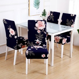 HZDHCLH Chair Covers Set of 4/6 Stretch Modern Chair Slipcovers for Dining Room Kitchen Wedding Party Washable Chair Protector(4pcs, Navy blue Fanghua)