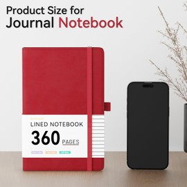 NORDUN Journal A5 Lined Notebook,360 Pages Composition Notebooks with Sticky Notes,100gsm Thick Paper Leather Journal for Women Men School Office Writing,14.5 x 21cm - Red