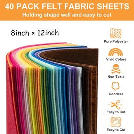 40 Colors Felt Fabric Sheets, 12" x 8"Craft Felt for DIY Sewing, Non-Woven Felt Squares Felt Fabric Sheets with Padding Cotton Moving Eyes Thread Board for DIY Sewing Patchwork School Project