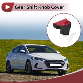 HEROFFIX 1 Set Gear Shift Knob Cover for Hyundai Elantra 2021-2023 Stick Shifting Handle Protector Red Carbon Fiber Black Faux Leather