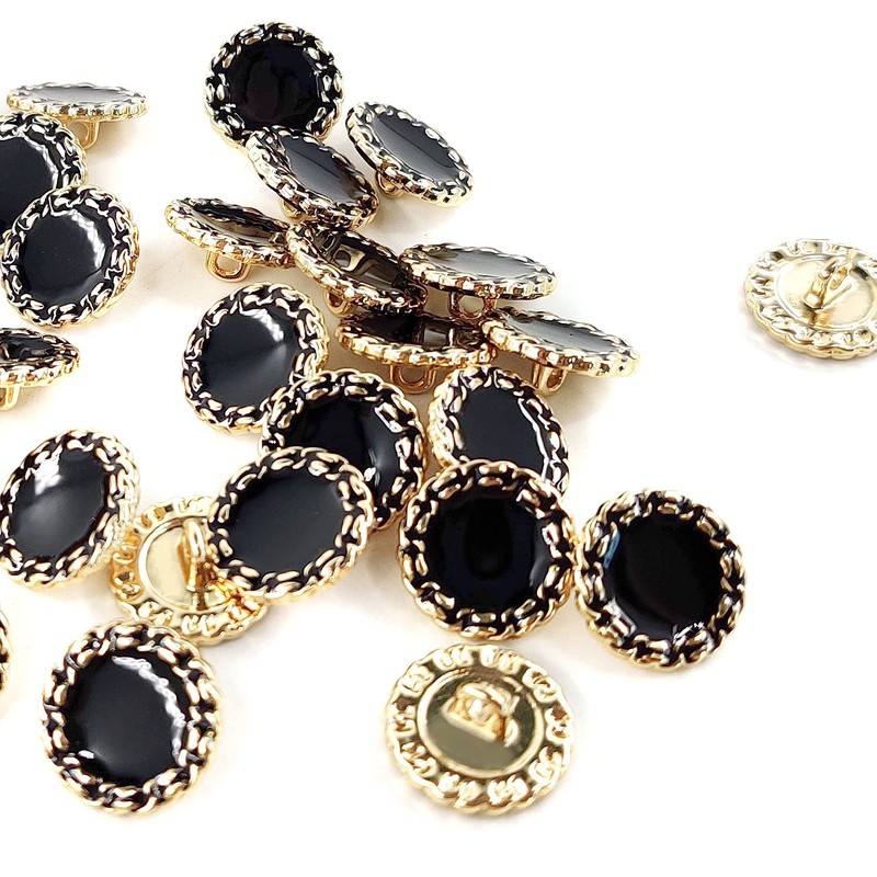 Craftisum Classic Golden Metal Base Black Enamel Sewing Shank Buttons