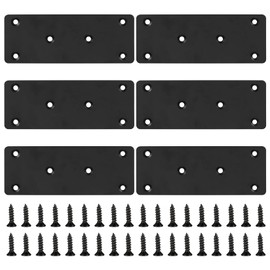 6 Pcs Flat Brackets for Wood, Flat Mending Plates, Flat Joining Plates for Wood, 128x48mm Perforated Plate, Black Metal Plate Straight Brace Support Brackets for Furniture Timber Repair Connector