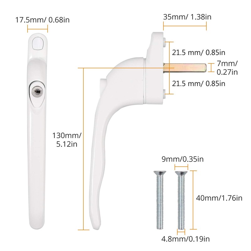 Neoteck 2PCS Window Handle Universal Espag Key Locking Lockable Double