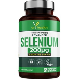 Selenium 200mcg Tablets - 180 Vegan Society Registered Pills, for Thyroid and Immune Health, Hair, Skin and Nails - 6 Month Supply Tablets Not Capsules - Made in The UK by YrHealth