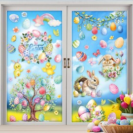 9 Sheets Easter Window Clings Decorations Cute Bunny Chicks Easter Window Stickers for Glass Windows Double-Sided Static Window Decals