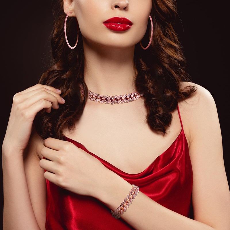 Batiyeer Link Chain Necklace Bracelet Rhinestone Earrings Bling Necklace Bracelet