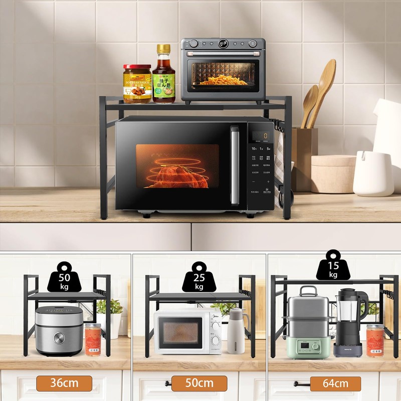 Henmeili Adjustable Expandable Microwave Oven Rack with 6 Hooks –