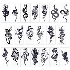 craspire 20 Sheets Temporary Snake Tattoos Black Snake Paper Temporary Removable Tattoo Stickers Waterproof Long Lasting Make Up Tattoo Sticker for Body Arms Neck Back Legs