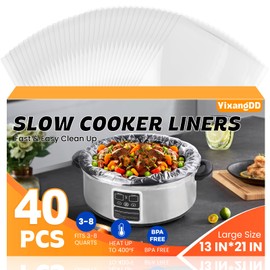 40 Pack Slow Cooker Liners, Large Size 13"x 21" Cooking Bags Disposable Pot Liners, Plastic Slow Cooker Bags Fits 3-8 Quarts, BPA Free, Suitable for Oval & Round Pot