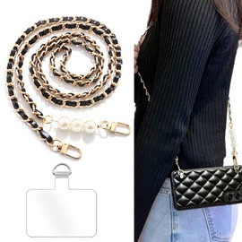 Turkalla Phone Crossbody Chain Cell Phone Lanyard,Pear&Leather+Metal Chain Universal Cellphone Strap with Tether Patches for Most Phone (J)