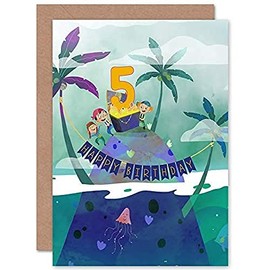 Wee Blue Coo Pirate Treasure Boys 5th Birthday Card