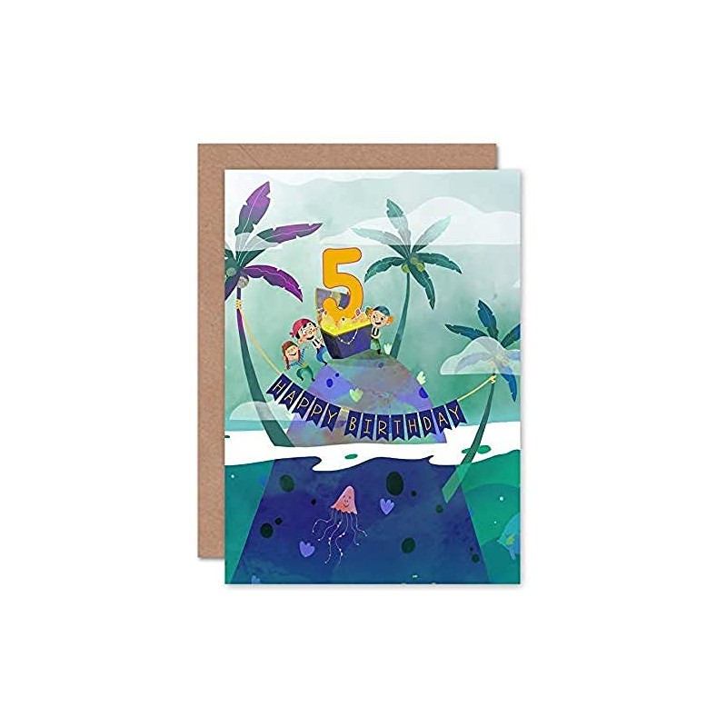 Wee Blue Coo Pirate Treasure Boys 5th Birthday Card