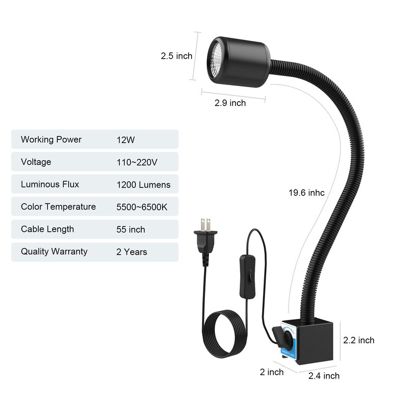 LED Machine Light with Strong Magnetic Base and Flexible Gooseneck