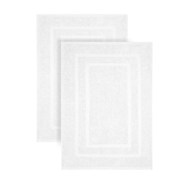 Textila Towel Bath Mat - Large Size 22x34 Inches - Pack of 2 - White Color - Highly Absorbent Cotton Terry Towel Bath Mat for Bathroom.