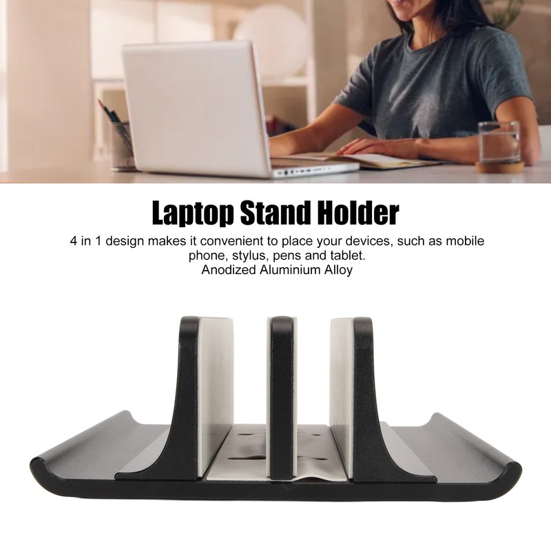 Vertical Laptop Stand 2 Slots Anodized Aluminium Alloy Adjustable Space