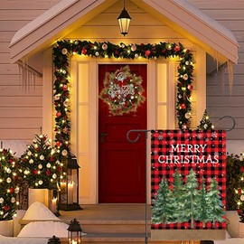 ChloropLastid Merry Christmas Garden Flag 12x18 Inch Red Buffalo Plaid Xmas Tree Double Sided Outside Yard Outdoor Decorative Flag Winter Holiday Vertical Outdoor Farmhouse Decor Flag