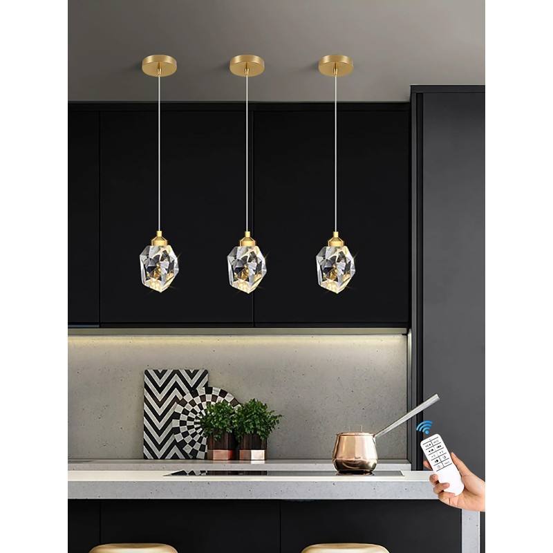 IDEQUY 1-Light Gold Pendant Light Fixtures,Mini Crystal Chandelier for Entyway