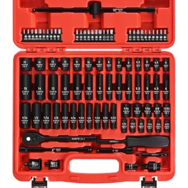 1/4" Drive Impact Socket Set 90 Piece, Metric Socket (4-15mm) and Standard SAE Size (5/32-9/16 inch), with 72-Teeth Ratchet, Screwdriver Bit Set, Mechanics Tool Kit for Home Use and Automotive Repair