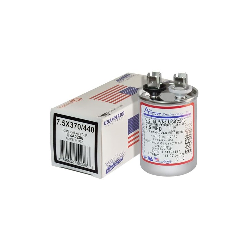 AMRAD ENGINEERING USA2206 Round Motor Run Capacitor, 7.5 MFD, 370/440
