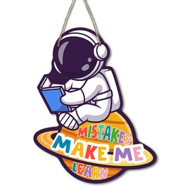 BSIKAIK Space Decor for Boys Room Space Themed Bedroom Decor Space Astronaut Door Sign Inspirational Quote Mistakes Make Me Learn Hanging Decor for Boys Room Nursery Study Room Playroom Wall Decor