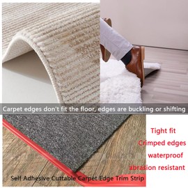 Flooring Transition Strips, Flexible Floor Transition Strip from Carpet to Tile, Flexible Rug Edge Protector for Doorway,Self Adhesive Cuttable Carpet Edge Trim Strip（White 10ft）