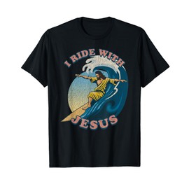 Vintage I Ride With Jesus Surfing Jesus T-Shirt