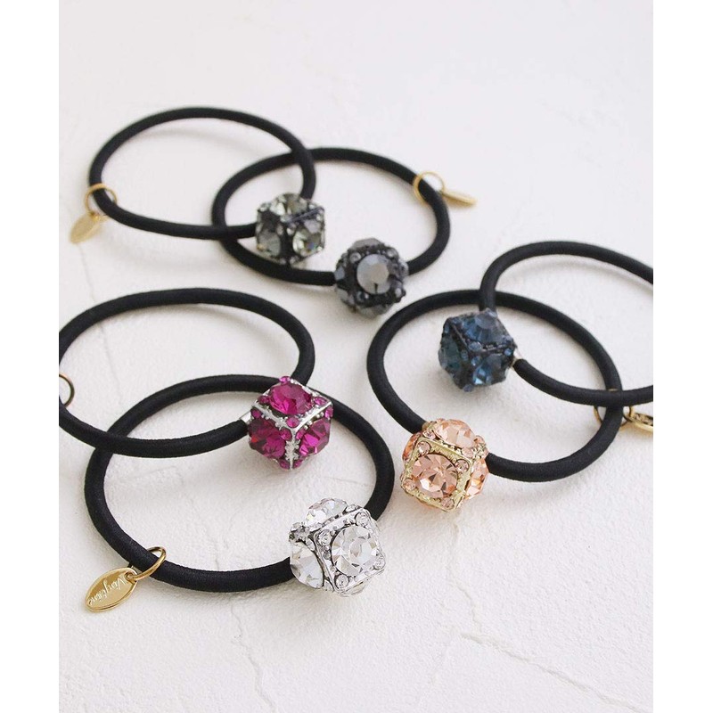 VINGTAINE H7358-PK- Rhinestone Cube, Hair Elastic, Bijou, Sparkle, Cute, Hair