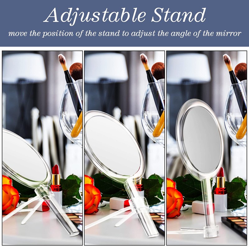 Queekay Double-Sided Handheld Mirror with Stand, 1X/10X Magnifying Mirror, Clear