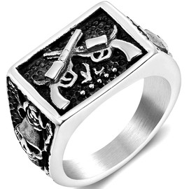Jude Jewelers Stainless Steel Gun Military Milita Army Wester Cowboy Signet Style Biker Ring (Silver, 5)