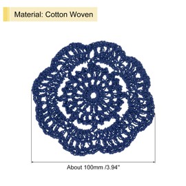 uxcell Crochet Doilies, 4Pcs 4" Cotton Woven Fabric Coasters, Lace Round Handmade Coasters with Floral Pattern for Wedding Party Decoration (Dark Blue)