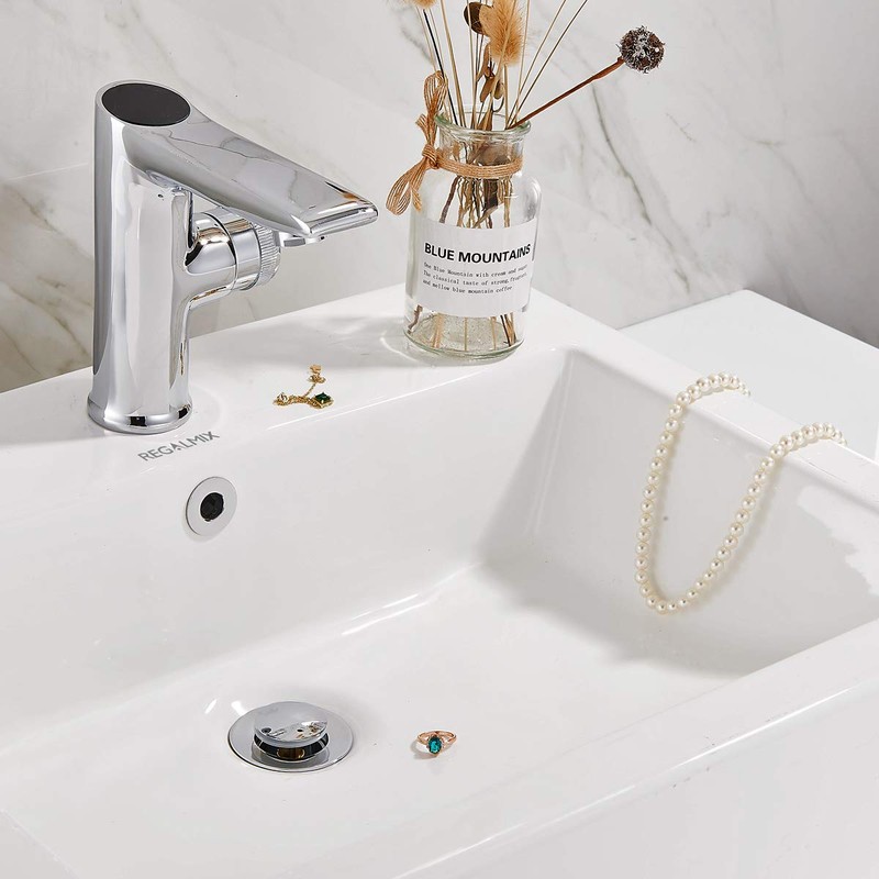 REGALMIX Pop Up Drain Stopper, Built-in Anti-Clogging Strainer, Polished Chrome,