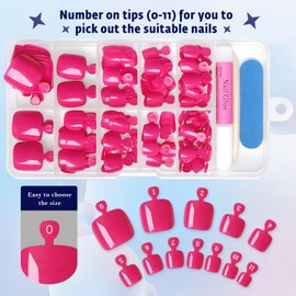 Bellelfin 144pc Magenta Press on Toenails for Women, Magenta Toe Nail Press ons Short Square Toe Press on Nails Fake Toe Nails Tips False Toenail Press ons with Nail Glue and Adhesive Tabs