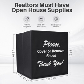 Opret Large Shoe Cover Box Black, Real Estate Agent Supplies, Disposable Shoe Cover Dispenser Box for Open House, Foldable Storage Bin