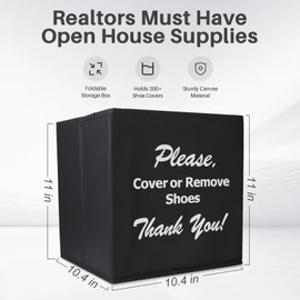 Opret Large Shoe Cover Box Black, Real Estate Agent Supplies, Disposable Shoe Cover Dispenser Box for Open House, Foldable Storage Bin