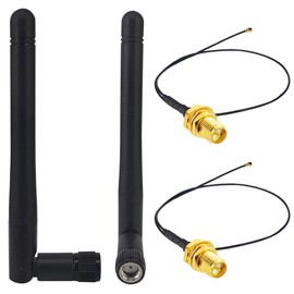 BOOBRIE 2 x 2.4GHz 2 Dbi RP SMA Male Antenna Omni-directional WiFi Signal in B/G/N Band + WiFi Cable 2 x 25cm IPX IPEX MHF4 M.2 NGFF U.FL to RP SMA Female (Pin) Coiled WiFi Cable