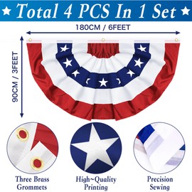 4 Pack Large Size 3 X 6 FT American Bunting Flag, 4th of July Decorations USA Pleated Fan Flag Patriotic Half Fan Banner Flags 100% polyester Fourth of July Independence Day Memorial Day Outdoor Decor