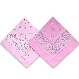 2 Pack Types of Paisley Pattern Bandanas, 22x22 Inches Cotton Bandanas Handkerchief Face Mask for Men & Women (Pink-2 Pack)