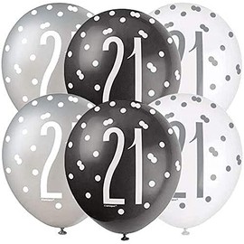 Stunning Birthday Black Glitz Number 21 Latex Balloons (30cm) - Perfect for Memorable Milestone Party Decor - 6ct