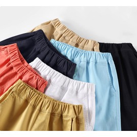 BINIDUCKLING Boys Summer Elastic Waist Shorts - School Uniforms Pull-on Shorts for 4-16 Years, White