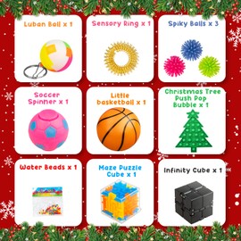 Christmas Pop Fidgets Advent Calendar 2023 for Boys Girls, 24 Days Countdown Calendar Push Pop Bubble Set Sensory Toys Pack for Kids Adult Teens, Xmas Party Favors Carnival Treasure Classroom Prizes
