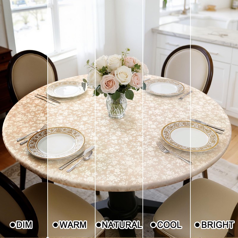 Smiry Waterproof Heavy Duty Vinyl Fitted Tablecloth for 45"-56" Round