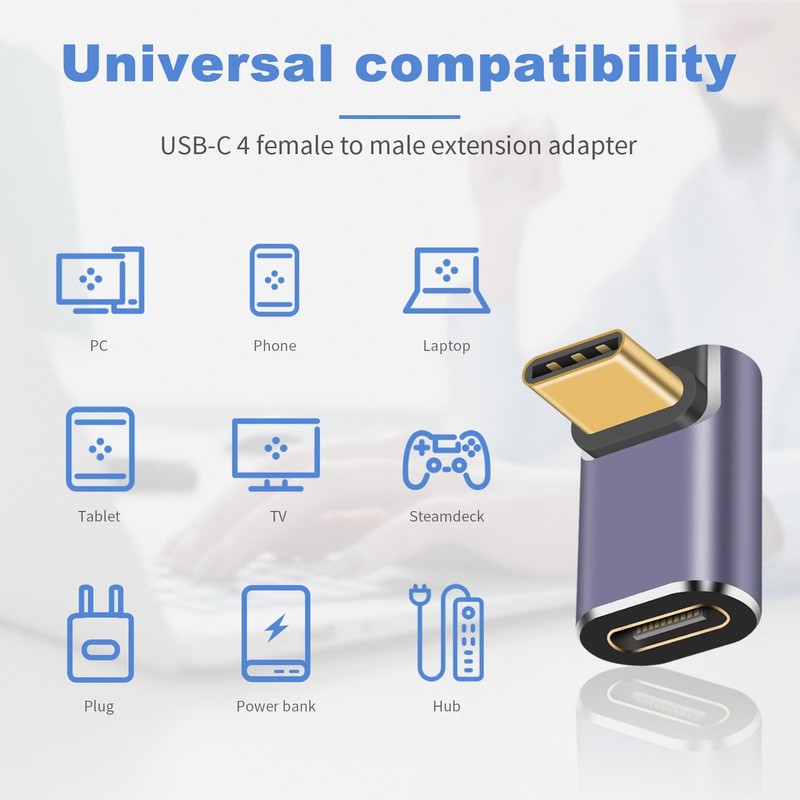 Duttek USB C Extension Adapter 100W, Right Angle USB C