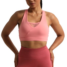Aoxjox Women's Workout Sports Bras Hilary Mesh Fitness Padded Training High Impact Gym Bra Yoga Crop Tank Top (Salmon Rose, X-Small)