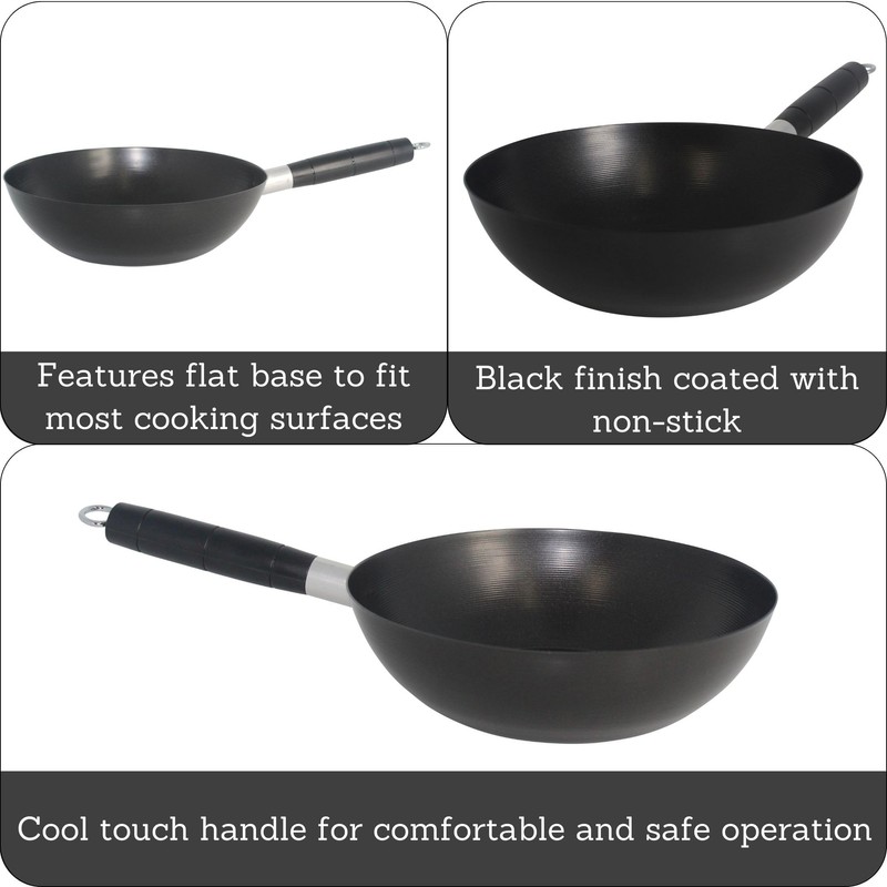 IMUSA 9.5in Carbon Steel Nonstick Wok with Cool Touch Handle,